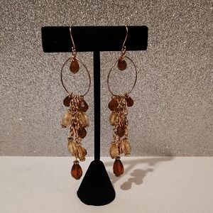 Gold Earrings with Amber Colored Beads Dangle Earrings